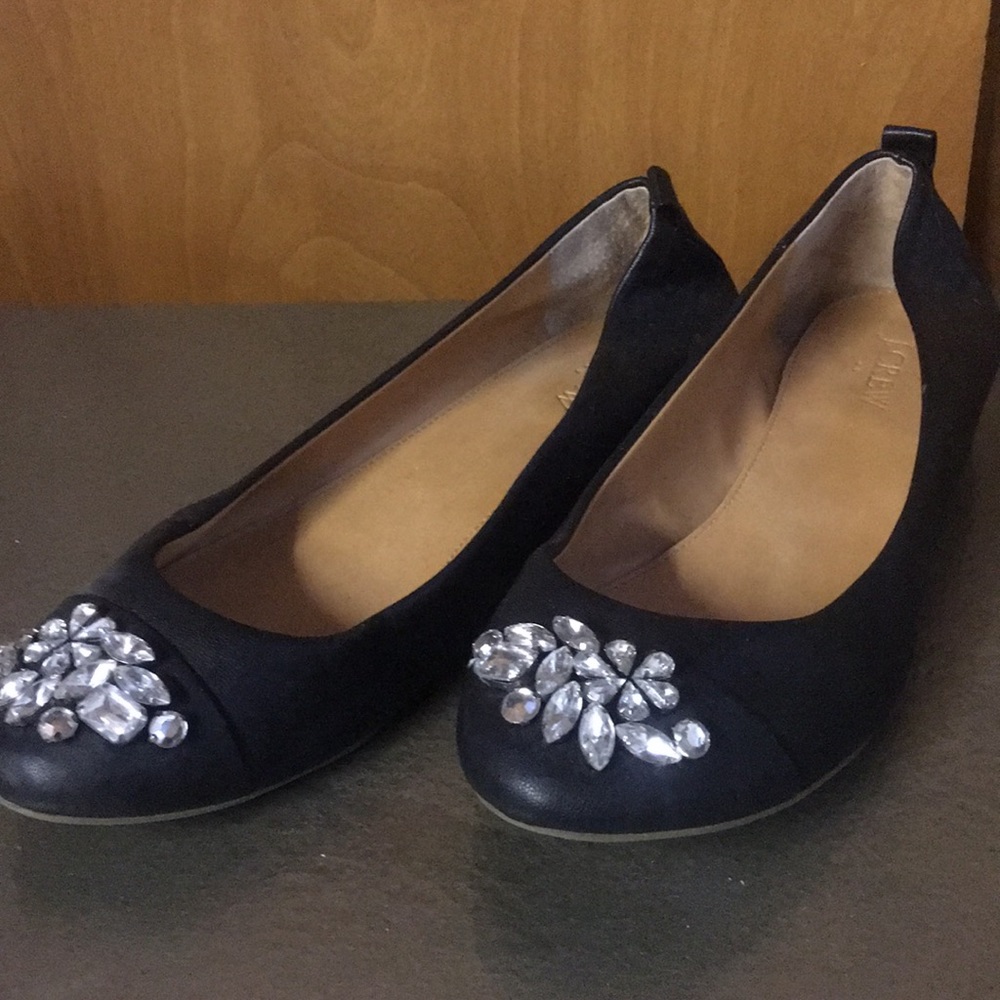J crew black flats with jewels
